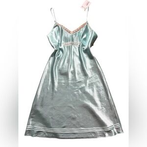Y2K Alexandra Bartlett Satin Nightgown in Light Blue and Cream